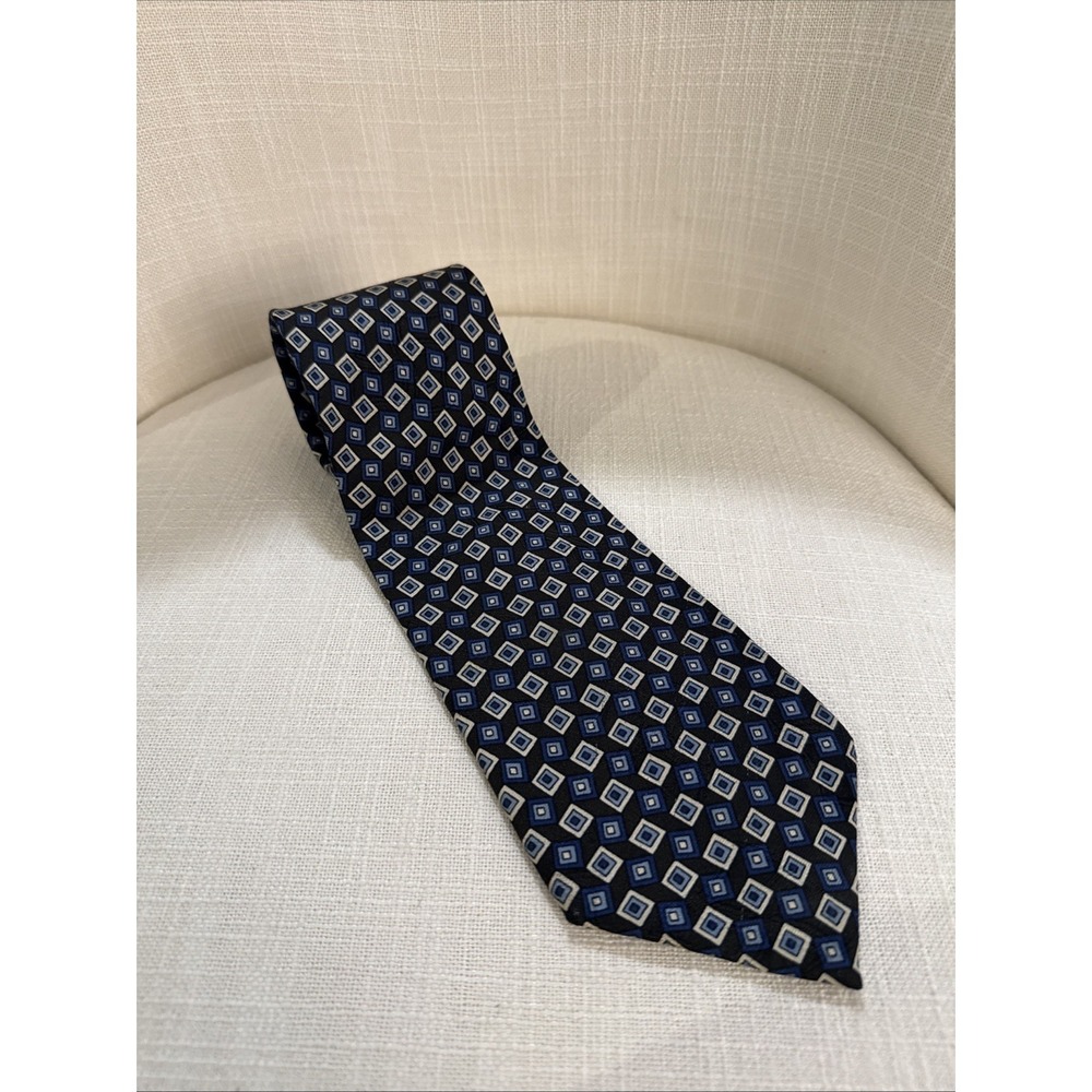 Polo Ralph Lauren Blue Grey Geometric 100% Silk Necktie Mens Formal Business